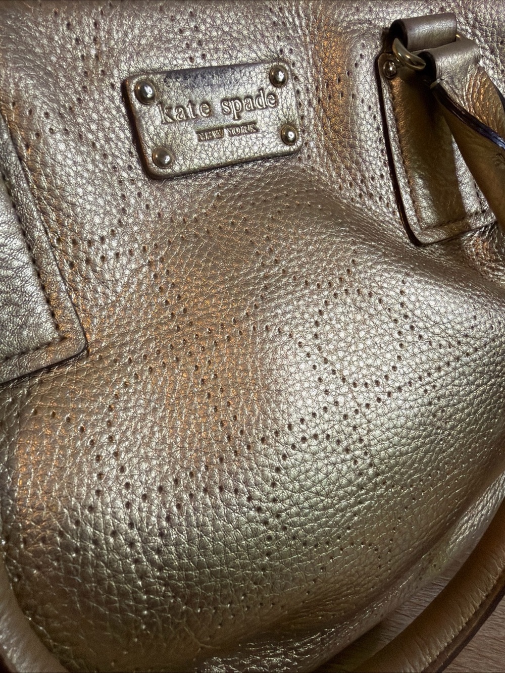 Kate Spade Gold Metallic Leather Handbag Perforated Shoulder Bag - Picture 6 of 13